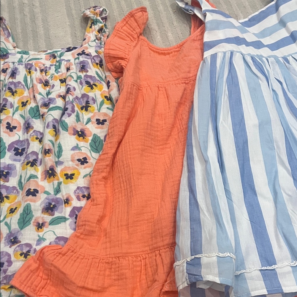 Floral, Orange, and Striped Dresses Set